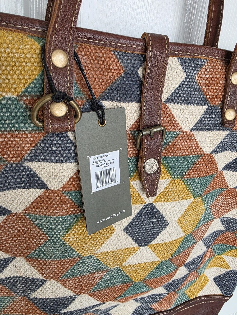 Myra Bag Quirky Tote Bag S-1962 Canvas Leather Southwest Geometric NWT - Picture 3 of 8